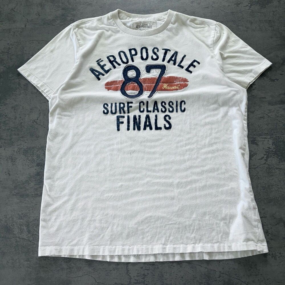 Vintage Y2K Aeropostale Shirt Mens XL White Aero 87 Embroidered Graphic Surf